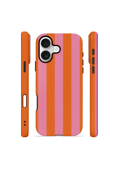 Apple iPhone Uyumlu 17 Vorian Çift Katmanlı Magsafe Kılıf Tangerine Rose Stripe