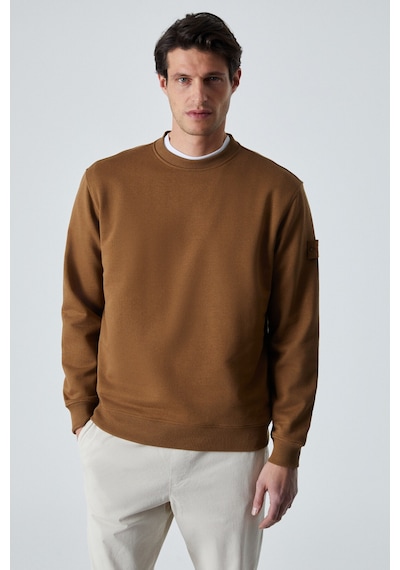 Grimelange OLLIE Erkek Bisiklet Yaka Regular Uzun Kollu Nakış Detaylı Koyu Kahverengi Sweatshirt