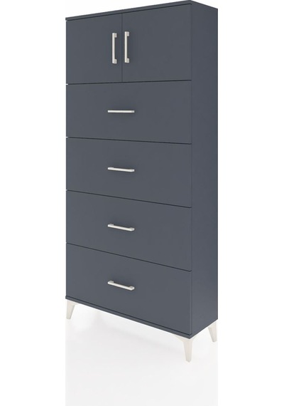 Arges Dolap Tek Raflı 4 Çekmeceli 2 Kapaklı 88x30x182 Antrasi... Antrasit
