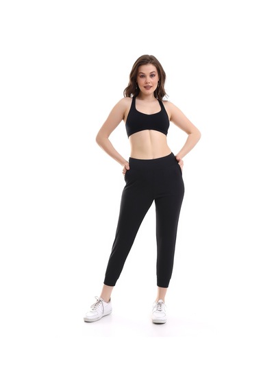 Winmoda34 Kadın Yüksek Bel Geniş Kemer Dalgıç Kumaş Jogger Full Likralı Tayt Eşofman Bilek Üstü Siyah