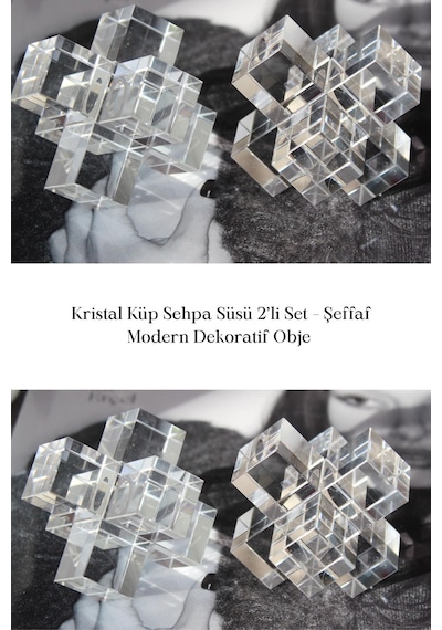 Kristal Küp 2 Li Set Şeffaf Modern Dekoratif Obje