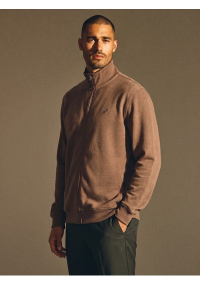 Maccali Erkek Kahve Büyük Beden Pamuklu Fermuarlı Sweatshirt Kahverengi