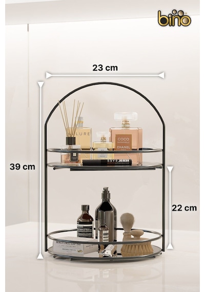 Banyo Düzenleyici 2 Katlı 40cm Siyah Lüks Düzenleyici Organizer Banyo Rafı Şampuanlık Dekoratif Siyah