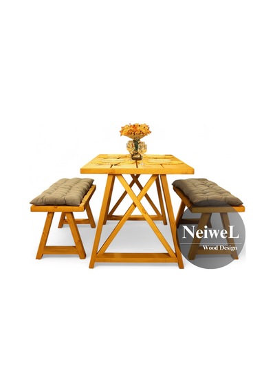 Neiwel Garden Mare Doğal Ahşap Banklı Bahçe Masa Takımı-120-280 Takım Açık Ceviz