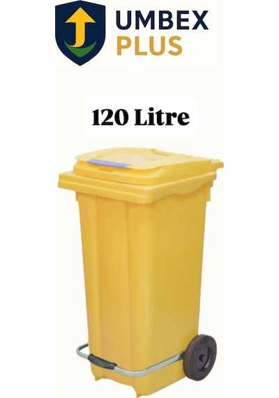 Plastik Metal Pedallı Çöp Konteyneri 120 Litre Konteyner - Isıya Dayanıklı Malzeme - Sarı