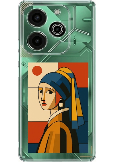 Tecno Pova 6 Pro Uyumlu Bauhaus İnci Küpeli Kız Baskılı Silikon Kılıf Renkli