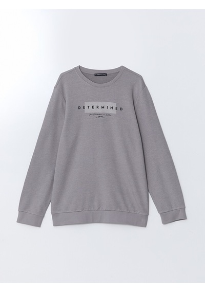 Lcwaıkıkı Classic Gri Bisiklet Yaka Uzun Kollu Baskılı Erkek Sweatshirt