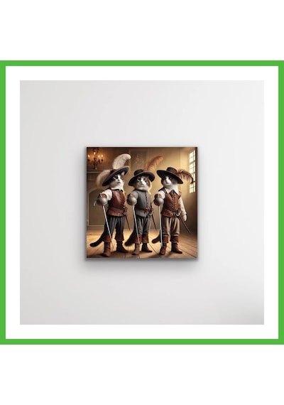 Vaveni Üç Silahşör Kedi Kanvas Tablo 90x90cm Arz Çok Renkli