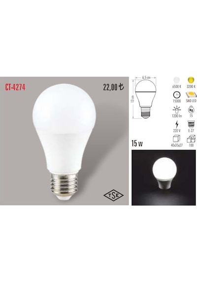 Cata Ct-4274 15 Watt Led Ampul E27 Duy Beyaz Işık
