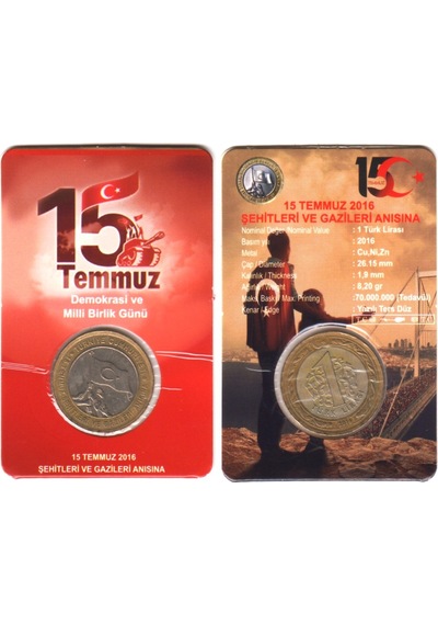 15 Temmuz Şehitleri Ve Gazileri Hatıra 1 Lira 2016 Özel Kiti İçinde.
