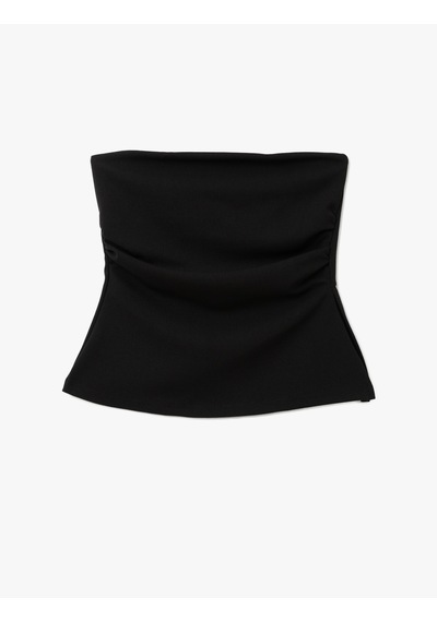 Koton Krep Scuba Kumaş Drape Detaylı Asimetrik Straplez Üst Siyah 5sak10017ek Siyah