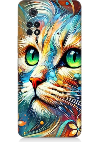 Xiaomi Poco M4 Pro Uyumlu Parlak Gözlü Renkli Kedi Desenli Silikon Kılıf Çok Renkli