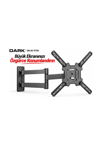 Dark DK-AC-VT30 26"-55" 35kg Hareketli Duvar Tipi TV Askı Aparatı 180°Döner Ayarlanabilir Çift Kollu