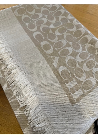 Miorel Scarfs C Desen Çift Taraflı Kaşmir İpek Şal 4 Mevsim Pamuk Şal Bej Krem