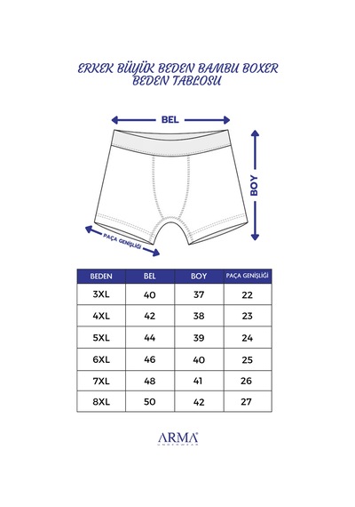 Arma Yıldız Erkek Bambu Büyük Beden Boxer Füme 10'lu Paket Füme