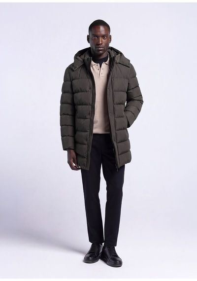 Dufy Erkek Slim Fit Kapüşonlu Haki Mont-18154