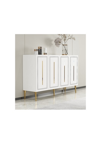 Sahra 120 Cm Konsol, Tv Ünitesi, Çok Amaçlı Dolap Beyaz-gümüş Beyaz-altın