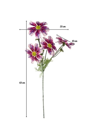 Yapay Çiçek Fuşya Beyaz Papatya 4çiçekli Uzun Dal 63cm Gerçeksi Doku Fusya