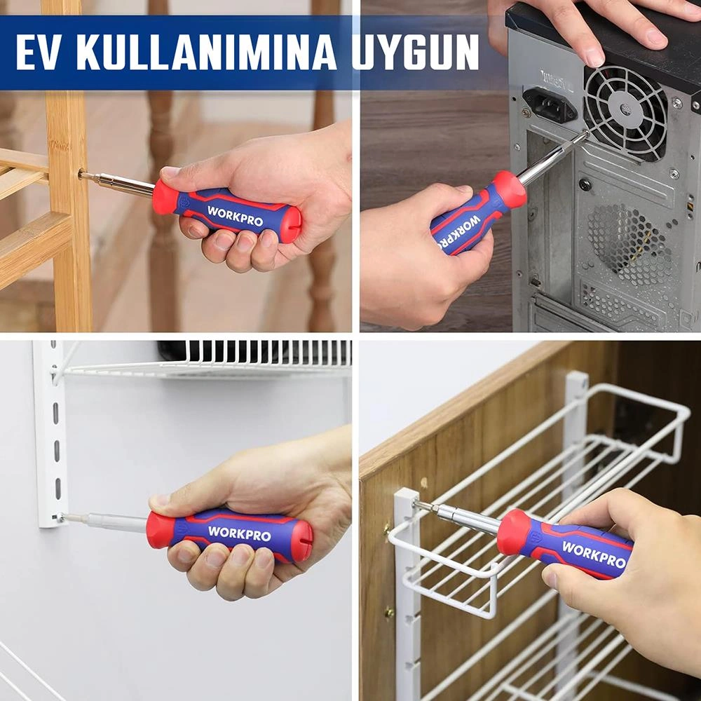 Workpro Wp221306 15-ın-1 Çok Fonksiyonlu Değişken Uçlu Profesyonel Tornavida Seti + Bel Askı Kılıfı