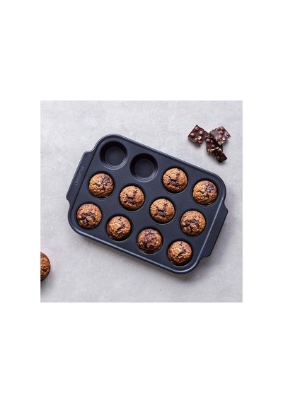 Greenpan Thermolon Yüzey 12 Li Muffin Kabı Pfas İçermeyen Yüzey Karbon Çelik 230 C Fırın Daya Siyah