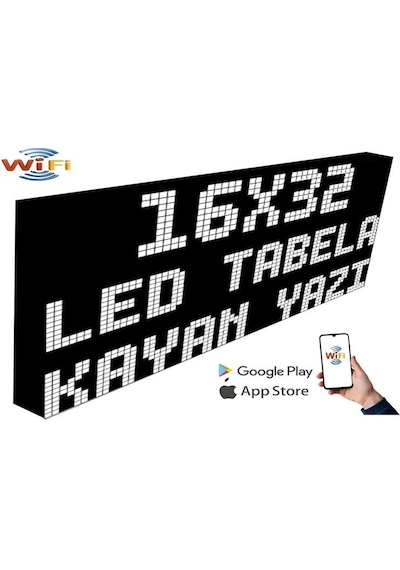 Led Tabela 16x32cm Tek Taraflı Beyaz Kayan Yazı-wifi