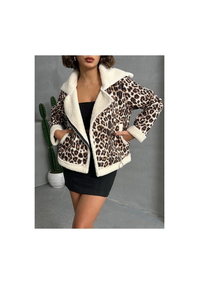 Verymoda Leopar Desenli Peluş Mont F1858 Leopar D1