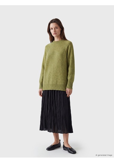 Lcw Modest Yeşil Bisiklet Yaka Oversize Kadın Triko Tunik
