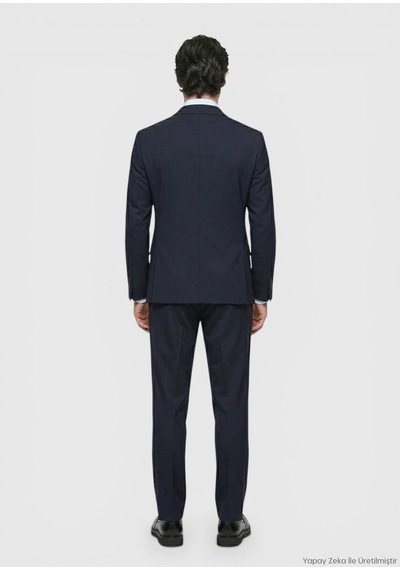 Ramsey Koyu Lacivert Düz Zeroweight Slim Fit Yün Karışımlı Takım Elbise