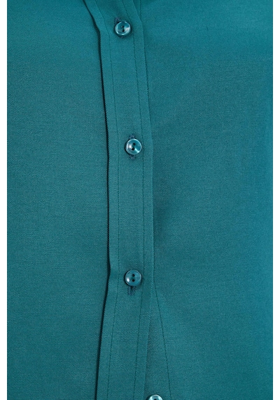 Tudors Kadın Slim Fit Dar Kesim Uzun Kollu Pamuklu Vücuda Oturan Dokulu Yeşil Basic Gömlek-38817