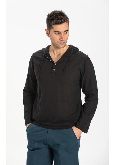 Şile Bezi Kapüşonlu Erkek Sweatshirt Siyah Syh