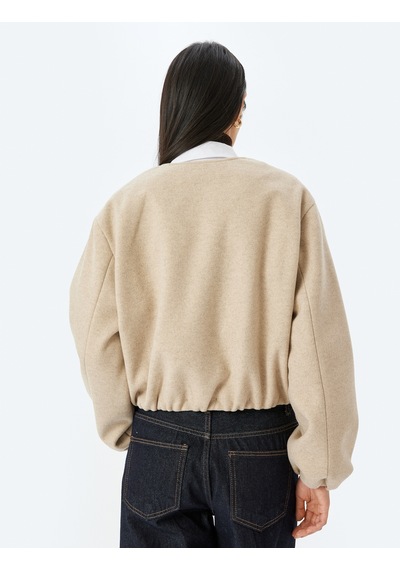 Koton Crop Bomber Ceket Yuvarlak Yaka Fermuarlı Vizon 5wak20353ew Vizon VIZON