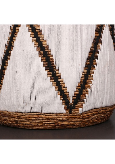 Söke Beyaz Makrome Ve Doğal Abaka - Kapaklı Sepet 52x50 Cm Beyaz