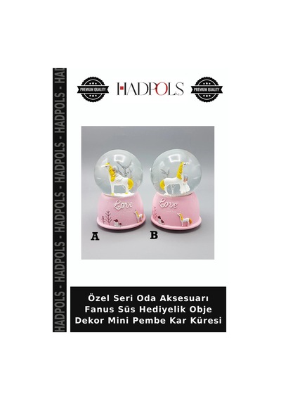 Özel Seri Oda Aksesuarı Fanus Süs Hediyelik Obje Dekor Mini Pembe Kar Küresi