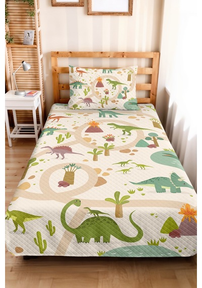 Evimde Bambaşka Dinazor Yeşil Çocuk Odası Tek Kişilik Pike Takımı-yollu Pastel Bej 160x220 CM Kapitone Yatak Örtüsü Evimde Bambaşka Dinazor Yeşil Çocuk Odası Tek Kişilik Pike Takımı-yollu Pastel Bej 160x220 CM Kapitone Yatak Örtüsü