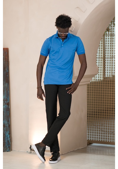 Paul Martin Örme Polo Yaka Regular Fit Pamuklu Ve Likralı T-shirt Sax