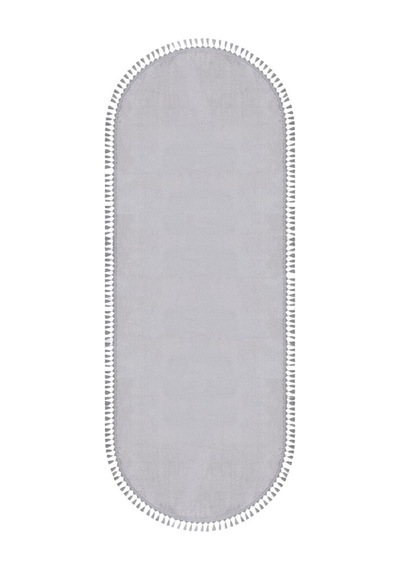 Vl Oval Comfort Overloklu Peluş Yolluk Açık Gri Oval Gri Ponpon