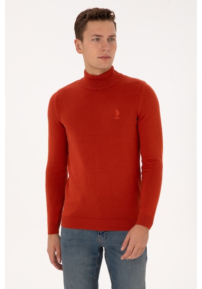 U.S. Polo Assn. Erkek Slim Fit Yarım Balıkçı Yaka Kiremit Basic Kazak 50307783-VR031 U.S. Polo Assn. Erkek Slim Fit Yarım Balıkçı Yaka Kiremit Basic Kazak 50307783-VR031