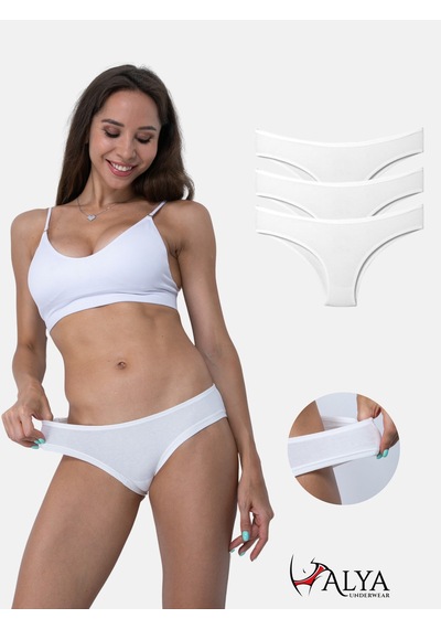 Alya Underwear Kadın Brazilian Külot 3 Adet Beyaz Beyaz