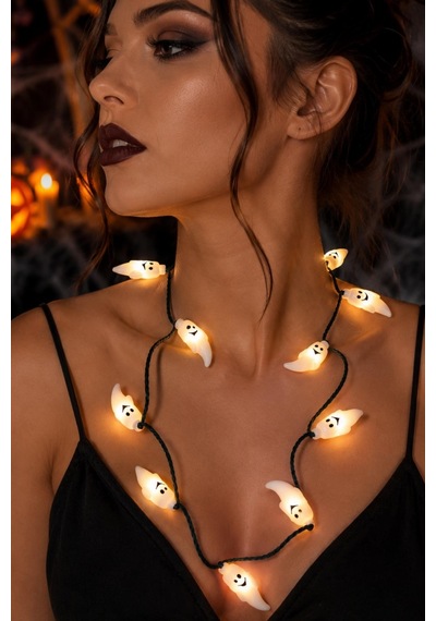 Halloween Cadılar Bayramı Hayalet Işıklı Kolye Pilli Beyaz Işıklı Kostüm Aksesuarı Tüm Yaşlar