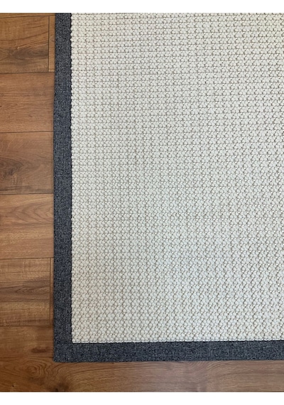 Saraz Halı Kumaş Bordür Bej Bukle Siyah Bordür Halı Salon Koridor Mutfak Çocuk Odası Halısı Kilim S263 Beyaz Gri