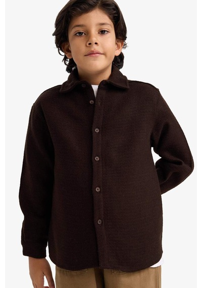 Defacto Erkek Çocuk Oversize Geniş Kalıp Polo Yaka Waffle Uzun Kollu Gömlek G3710a825cwbn540 Kahve-bn540