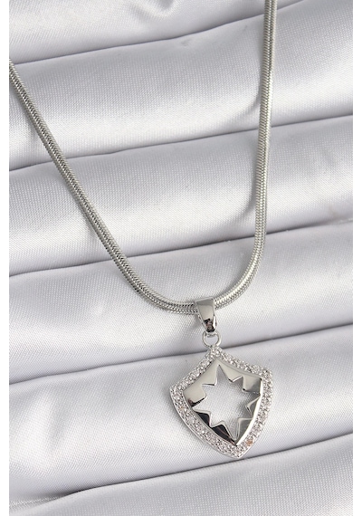 316l Çelik Gümüş Renk İtalyan Zincir Zirkon Taşlı Kutup Yıldızı İşleme Model Kadın Kolye