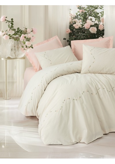 Cotton Box Nakışlı Ranforce Çift Kişilik Nevresim Takımı Orya Somon Somon