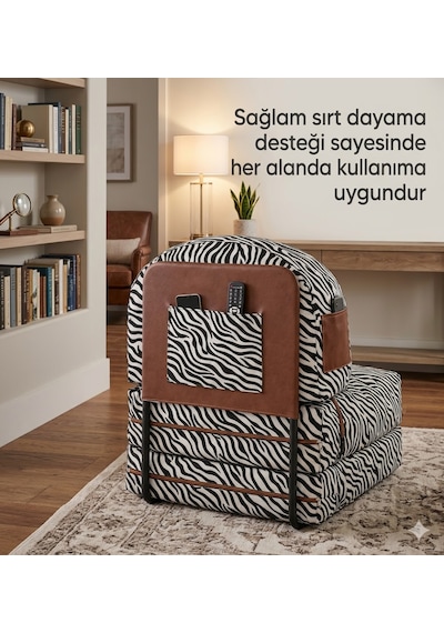 Viscolog Comfort Yeni Nesil Bohem Tekli Koltuk,legom Yataklı Katlanır Berjer,yer Yatağı, Modüler, 65x75 85cm Zebra Desen