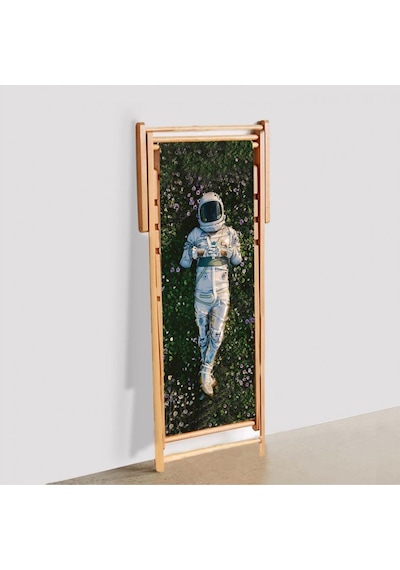 Astronaut Katlanır Şezlong Ahşap Fırınlanmış Gürgen Ağacı, Süet Kumaş Çok Renkli