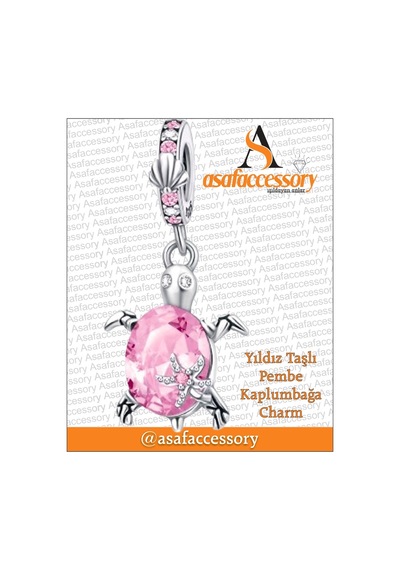 Yıldız Taşlı Pembe Kaplumbağa Charm Asafaccessory