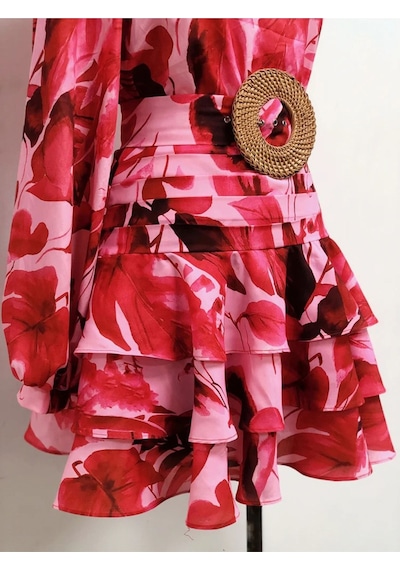 Fashion Cocktail Tek Omuz Tek Kol Asimetrik Katlı Kemerli Mini Kokteyl Desenli Hasır Kemerli Davet Elbisesi Kırmızı Fashion Cocktail Tek Omuz Tek Kol Asimetrik Katlı Kemerli Mini Kokteyl Desenli Hasır Kemerli Davet Elbisesi Kırmızı