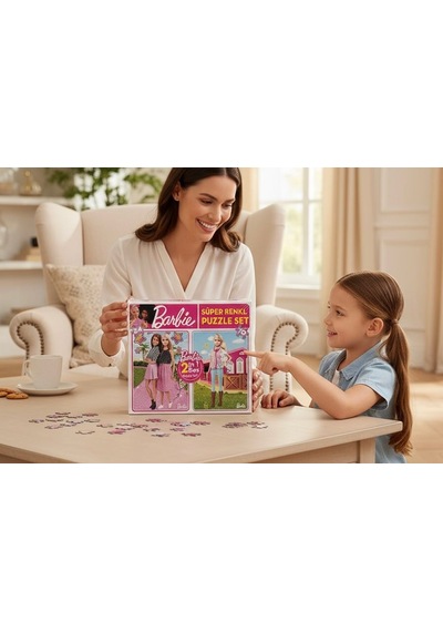 Barbie Süper Renkli 2 Si 1 Arada Puzzle Seti 54 + 70 Parça