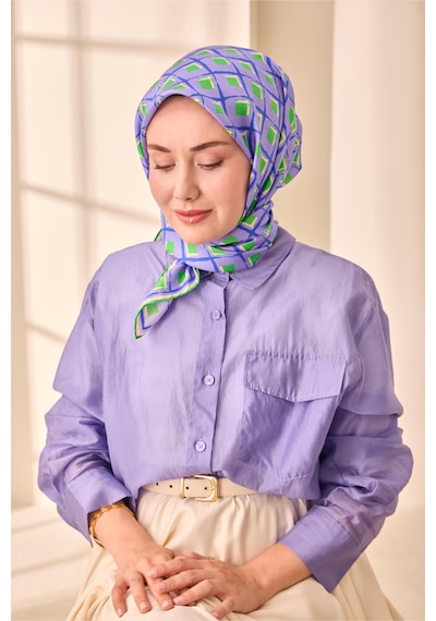 Silk Home Twill İpek Eşarp 11474 - 90 X 90 / Lila,yeşil,saks,beyaz-53 Lila,yeşil,saks,beyaz-53