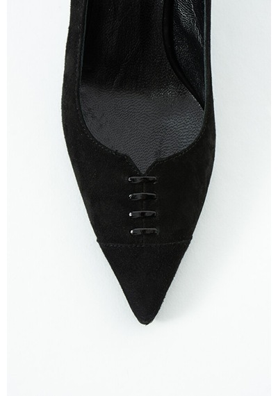Dericia Shoes Apex Hakiki Deri Süet Kadın İnce Topuklu Ayakkabı Siyah
